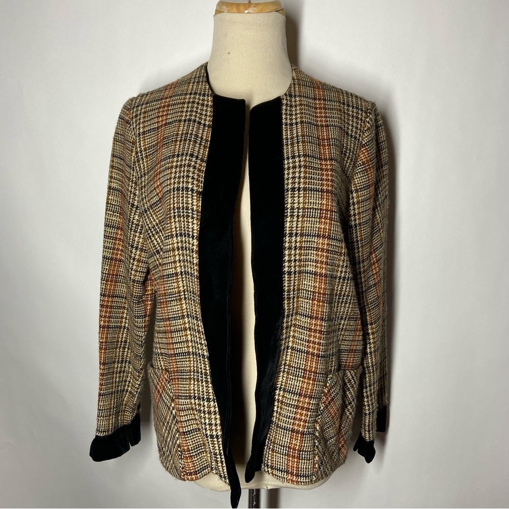 Vintage 50s Bernie Bee Size 14 Medium? Metallic Houndstooth Velvet Jacket Blazer